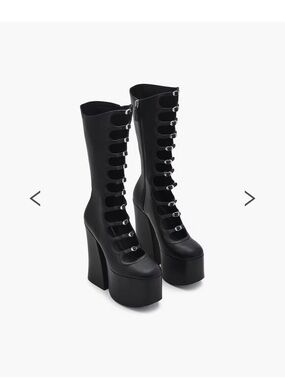 Marc Jacobs Black Platform Lace-Up Mid-Calf Boots